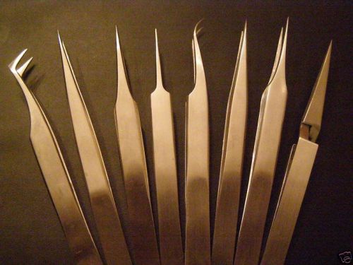8 Assorted Jeweler Forceps Precision Assembly Tweezers Stainless Steel