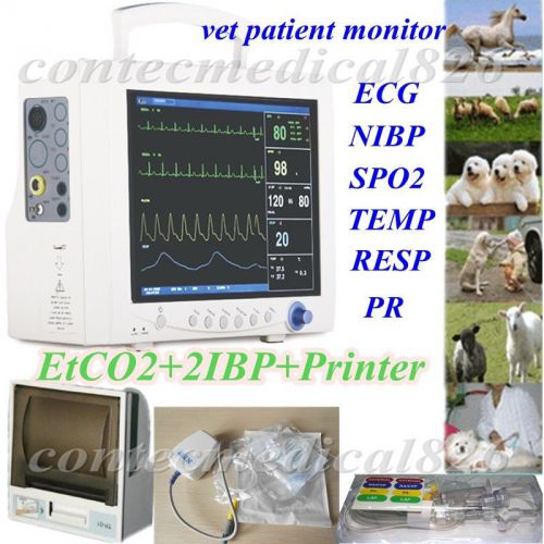 VET Using CMS7000+ETCO2+Printer+2IBP Patient Monitor ECG NIBP SPO2 TEMP RESP PR