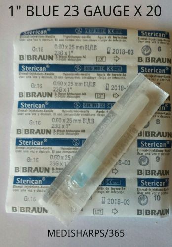20 x hypodermic syringe needle (blue 23g 1&#034;inch) for sale