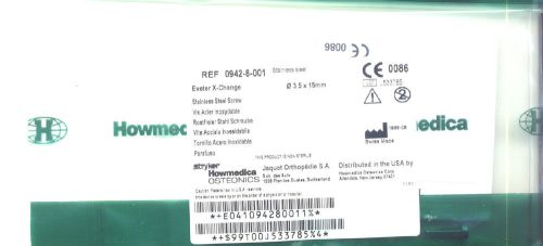 STRYKER Howmedica OSTEONICS SCREW Ref # 0942-8-001 Exeter X-Change 3.5x15 mm NEW