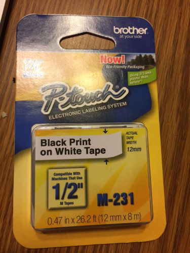 Brother P-TOUCH M231 Label M Tape NEW IN PACKAGE M-231 1/2 inch Black on White