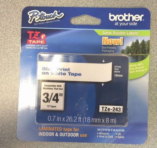 Brother P-Touch TZ-243 Tape Blue Print on White Tape 18 mm x 8 m