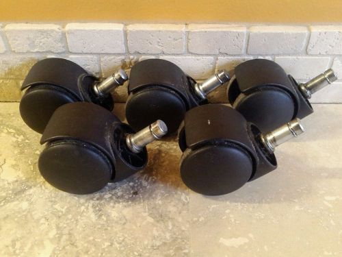 Black plastic office chair casters wheels - set of 5 - vg used cond for sale