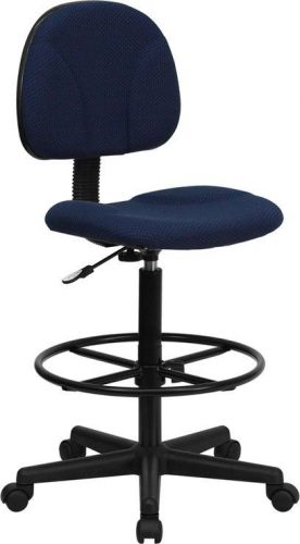Navy blue patterned fabric ergonomic adjustable drafting stool for sale