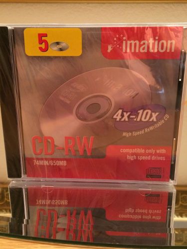 NEW Lot 5 CD-RW 4x-10x High Speed ReWritable CD COMPATIBLE 74MIN/650MB IMATION