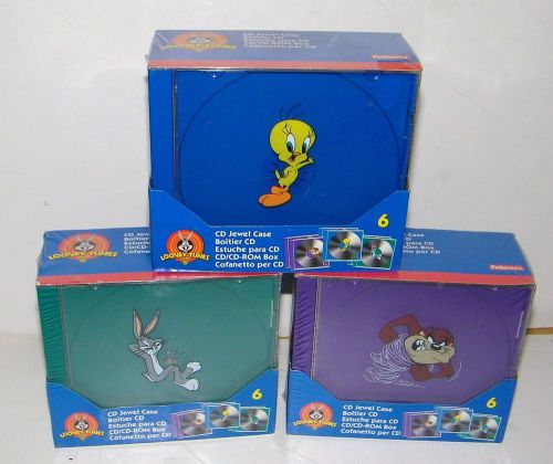 Lot Of 3 Fellowes WB Looney Tunes CD Jewel Cases (6 Pack) Tweety Taz Bugs NEW