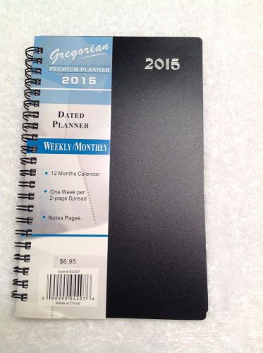 Gregorian Premium Planner 2015 Calendar - Weekly/Monthly 7 1/2 x 4 1/2 NEW Black