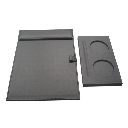 2pcs/set Black Faux Leather Business Conference Writing Pad and Cup Mat Coasters