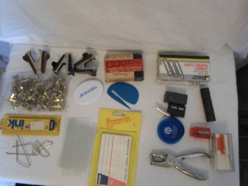 Lot of 54 assorted office supply items; paper clips, punch, removers &amp; more for sale