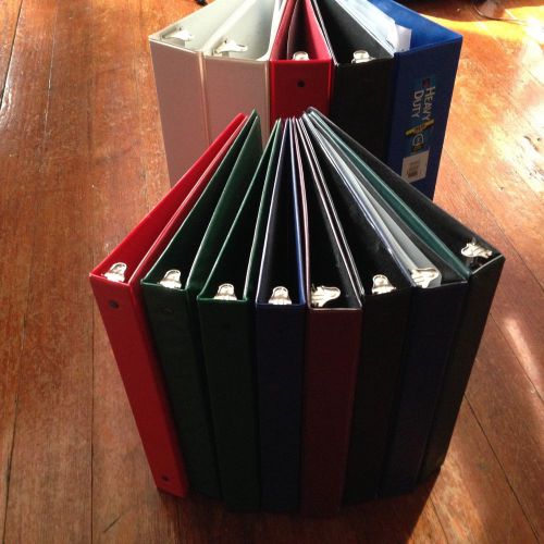Lot of 13 white/black/blue/red/green assorted 3-ring binders 1/2&#034; - 3&#034; for sale
