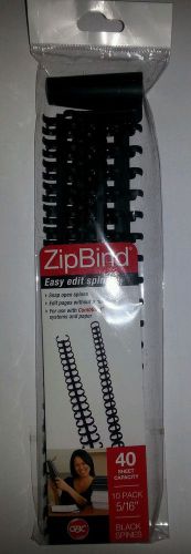 GBC ZipBind Easy Edit Black Binding Spines 10pk 5/16&#034; 40 Sheet Capacity BNIP