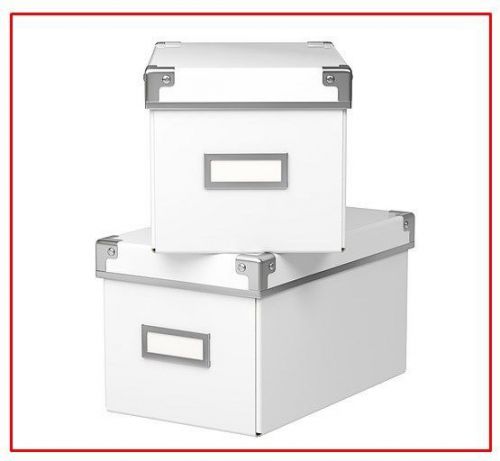 2X IKEA White Storage Boxes KASSETT Box with lid included label holder 16X26X15H