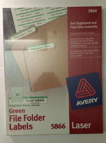 Avery 5866 green file folder labels 1/3 cut labels, 30 labels/sheet, 50 sheets for sale