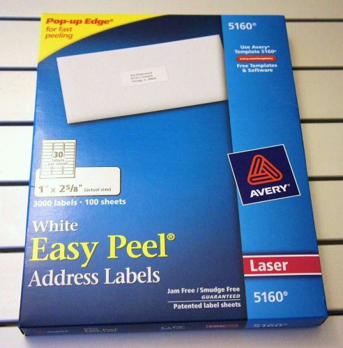 Avery 5160 White Laser Address Labels with Easy Peel - 1&#034; x 2-5/8&#034; - 3,000 /Box