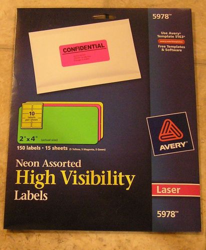 AVERY 5978 NEON Rectangle Laser Label - 2&#034; Width X 4&#034; Length - New   150 Labels
