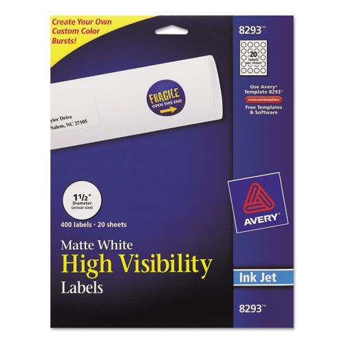 Inkjet Labels for Color Printing, 1-1/2in dia, Matte White, 400/Pack