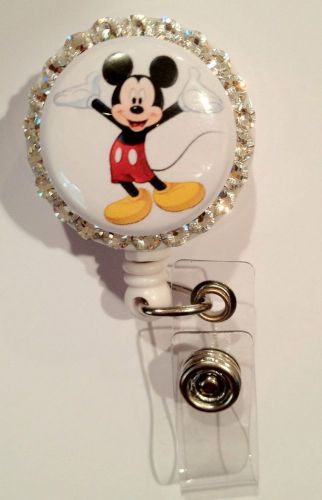 Mickey Mouse ID Badge/holder Retractable Reel W/Swarovski Crystals