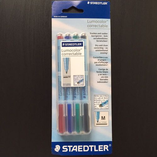One (1) Pack of 4 Staedtler Lumocolor Correctable Marker Pens 1.0 mm - 305MWP4