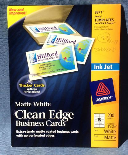 Avery 8871 Ink Jet Clean Edge Business Cards Matte White 200 Cards 2&#034; x 3.5&#034;