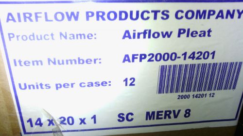14x20x1 pleat m8 filter afp2000-14201 case of 12 for sale