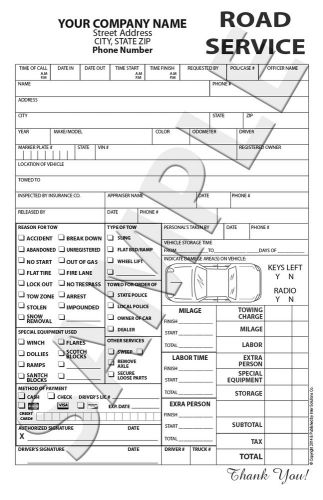100 customized road service, towing, accident, services, form/invoice for sale