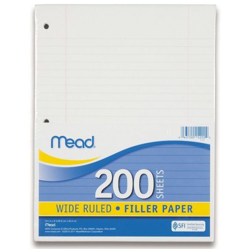 Filler paper wide ruled 200 sheets notebook 3 hole punched office school supply for sale