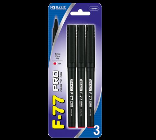 BAZIC F-77 PRO Red Fiber Tip Fineliner Pen (3/Pack), Case of 12