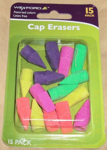 15 Pack Wexford Pencil Cap Erasers, Assorted Colors, Latex Free