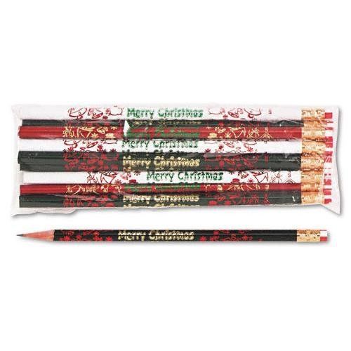 MOON PRODUCTS 7921B Decorated Wd Pencil, Merry Christmas, #2, Blk/gn/rd/we Brl,