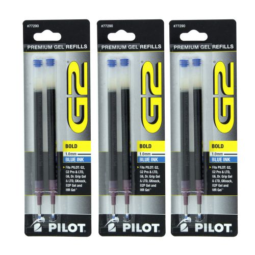 6 Pilot G2, Dr. Grip Gel/Ltd, Rollerball Gel Ink Pen Refills, 1.0mm, Bold, Blue