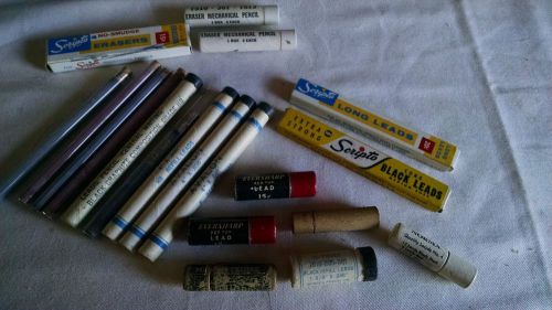 VINTAGE LOT OF REFILL MECHANICAL PENCIL LEADS, ERASERS - BLACK, RED