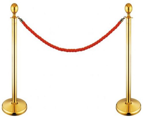 2 x brass queue barrier posts security stanchion  + rope divider steel set bar-g for sale