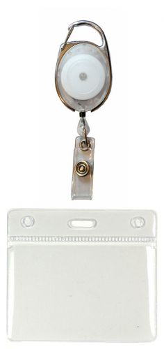 White Premier Yo Yo Badge Reel &amp; Plastic ID Badge Pocket Pouch