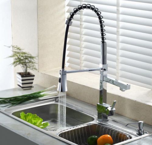 Pull out Polish Chrome Kitchen Sink Faucet Deck mount Single handle Mixer Tap