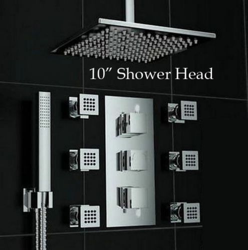 Ceiling Mounted Thermostatic Rainfall Shower Faucet + Massage Jets + Hand shower