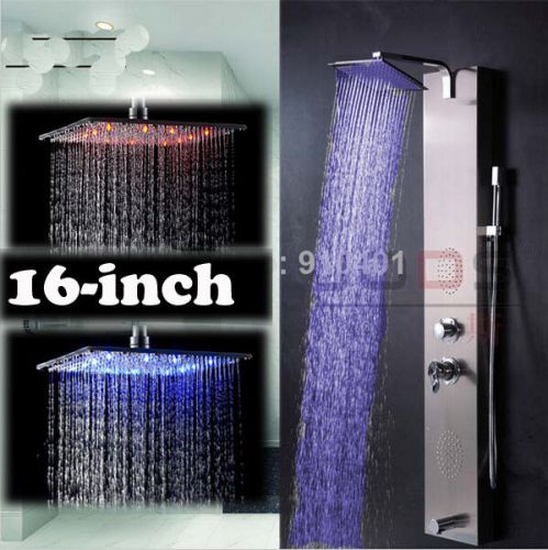 Modern nickel brushed 16&#034; led shower column with massage jets shower panel sets for sale