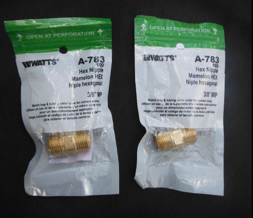 Lot of 2:  Watts A-783 3/8-inch MIP Brass Pipe Hex Nipples - New