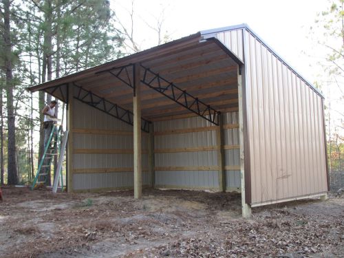 16x24 Run In Shelter Loafing Shed With Steel Truss And  Metal Roofing Pole Barn