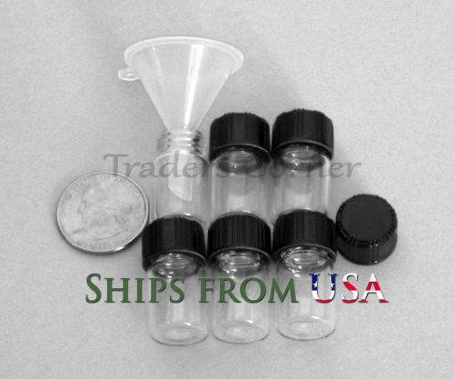 6pc 5/8 OZ Gold Prospecting Dredge Panning &amp; Placer Gold Glass Vials with funnel
