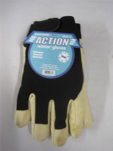 Librett Durables Action Winter Work Gloves Velcro Leather Grain Spandex Black