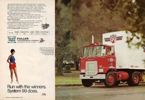 1970 Fuller ad, Mack FS737LT of System 99 trucking,Oakland,CA, Fuller Girl, dbpg
