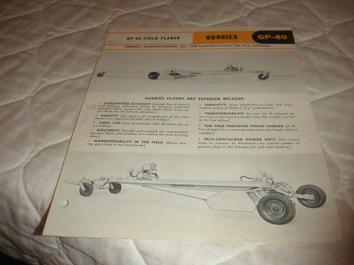 1957 GURRIES MODEL GP-40 FIELD PLANER SALES BROCHURE