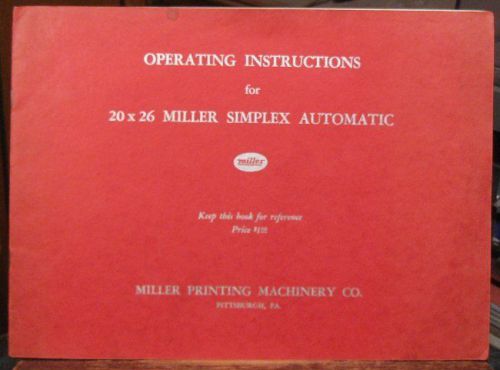 1942 miller simplex automatic printing press instructions for sale