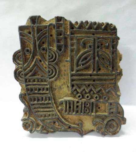 WOODEN HAND CARVED TEXTILE PRINTING FABRIC BLOCK STAMP RUSTIC FURNITURE DECOR 17