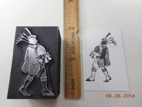 Letterpress Printing Printers Block, Bagpipes played by Man wearing Kilt