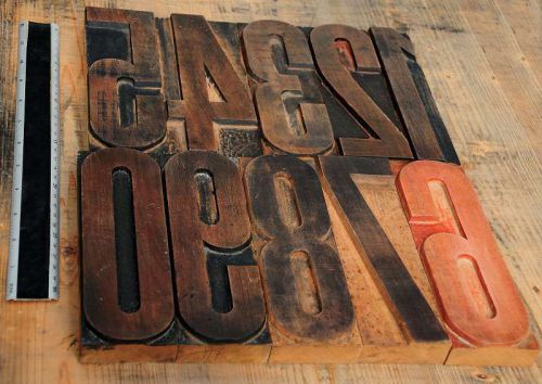 GIANT NUMBERS 0-9 RARE 7.09&#034;  Letterpress wooden type woodtype wood number
