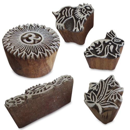 Hand Carved Wooden Tags for Block Printing from India (Set of 5)