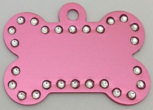 5 Swarovski Crystal Pink Anodized Aluminum Bone Pet ID identification tags USA