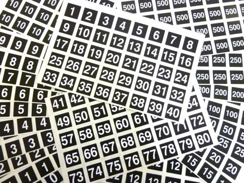 White numbers on black 20mm square plastic labels or consecutive number stickers for sale