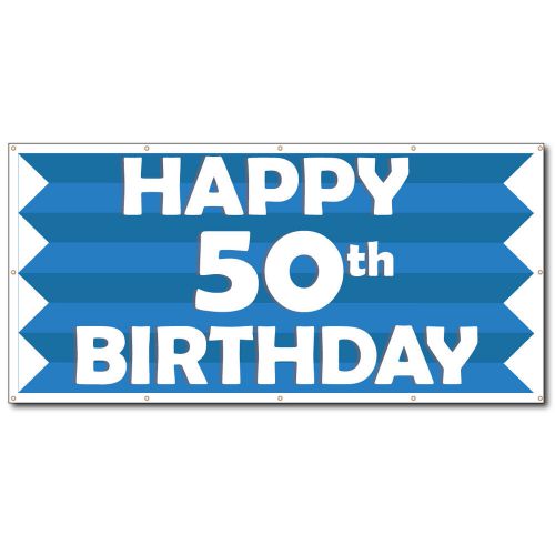 Happy 50th Birthday Blue Stripes 2&#039;x4&#039; Vinyl Banner